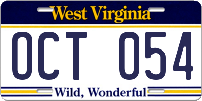 WV license plate OCT054