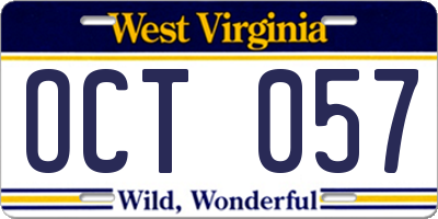 WV license plate OCT057