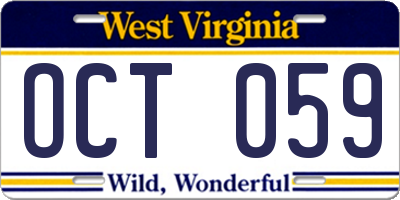 WV license plate OCT059