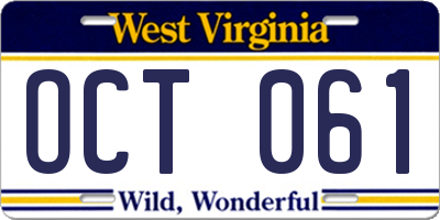 WV license plate OCT061