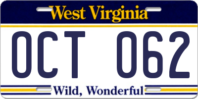 WV license plate OCT062