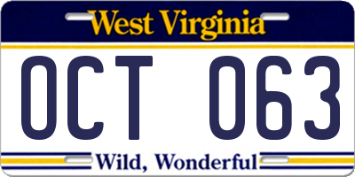 WV license plate OCT063