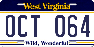 WV license plate OCT064