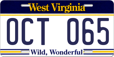 WV license plate OCT065