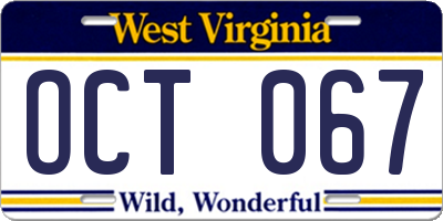 WV license plate OCT067