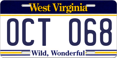 WV license plate OCT068