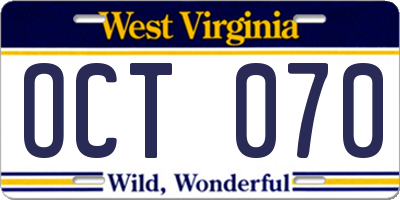WV license plate OCT070
