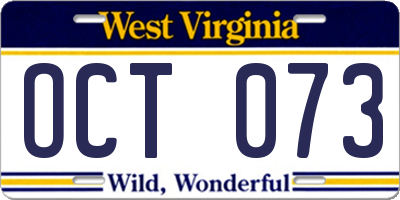 WV license plate OCT073