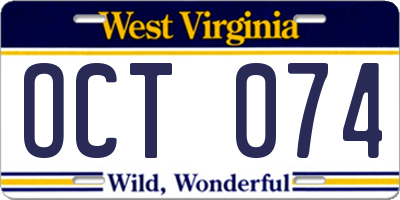 WV license plate OCT074