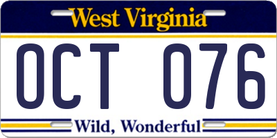 WV license plate OCT076