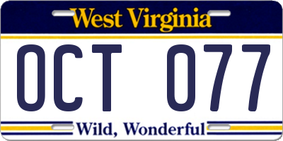 WV license plate OCT077
