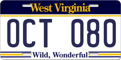 WV license plate OCT080