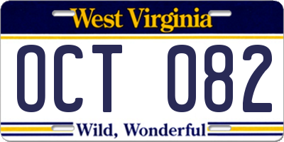 WV license plate OCT082
