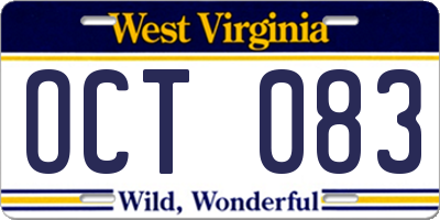 WV license plate OCT083