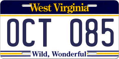 WV license plate OCT085