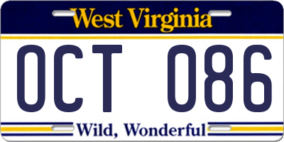 WV license plate OCT086