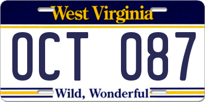 WV license plate OCT087