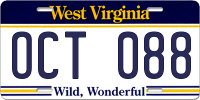 WV license plate OCT088