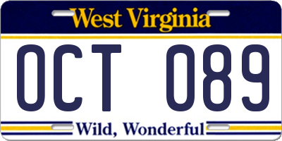 WV license plate OCT089