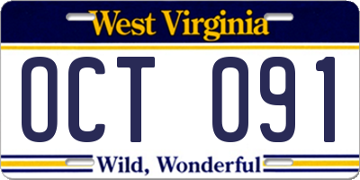 WV license plate OCT091