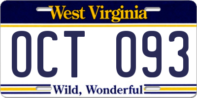 WV license plate OCT093