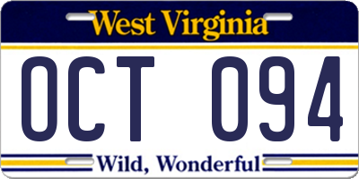 WV license plate OCT094