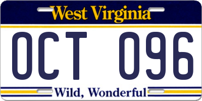WV license plate OCT096