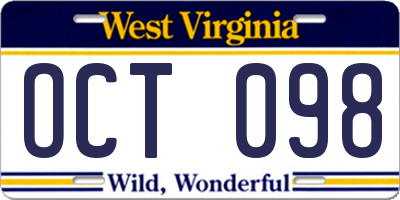 WV license plate OCT098
