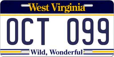 WV license plate OCT099