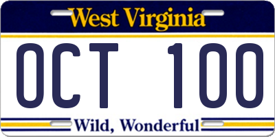 WV license plate OCT100