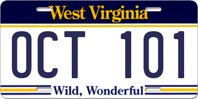 WV license plate OCT101