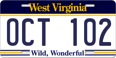 WV license plate OCT102
