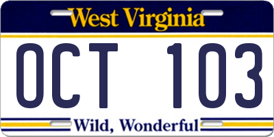 WV license plate OCT103