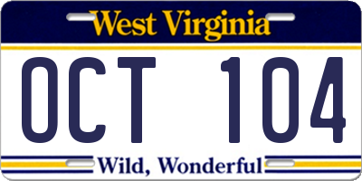 WV license plate OCT104