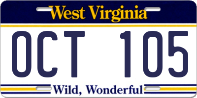 WV license plate OCT105