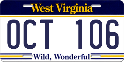 WV license plate OCT106
