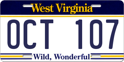WV license plate OCT107