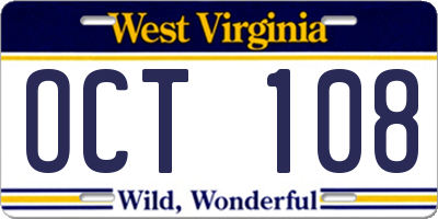 WV license plate OCT108