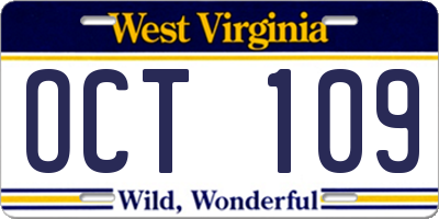 WV license plate OCT109