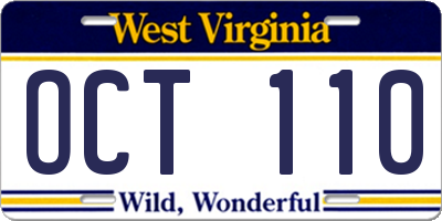 WV license plate OCT110