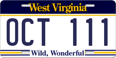 WV license plate OCT111