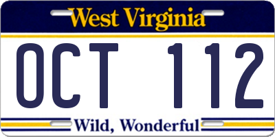 WV license plate OCT112