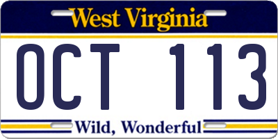 WV license plate OCT113