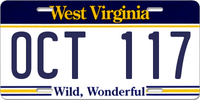 WV license plate OCT117