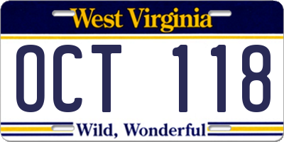 WV license plate OCT118