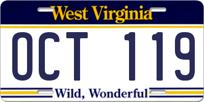 WV license plate OCT119