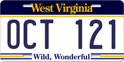 WV license plate OCT121