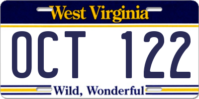 WV license plate OCT122