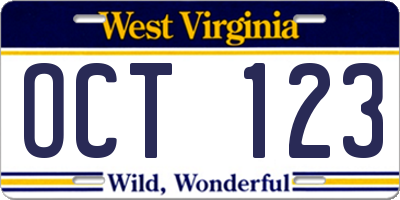 WV license plate OCT123