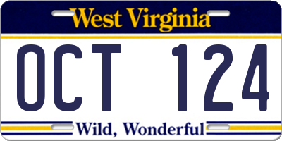WV license plate OCT124